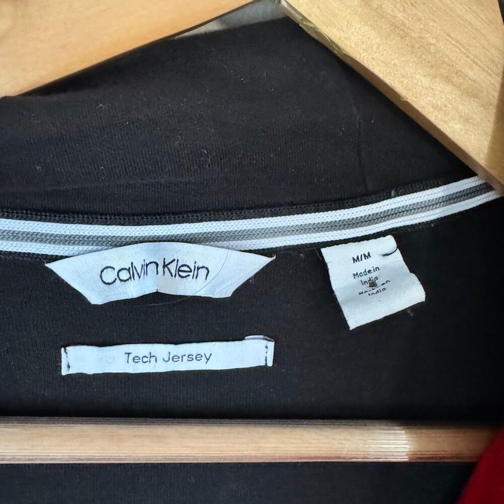 Calvin Klein Large Black Red Tech Jersey Jacket w Hoodie Full Zip Activewear - Picture 11 of 12